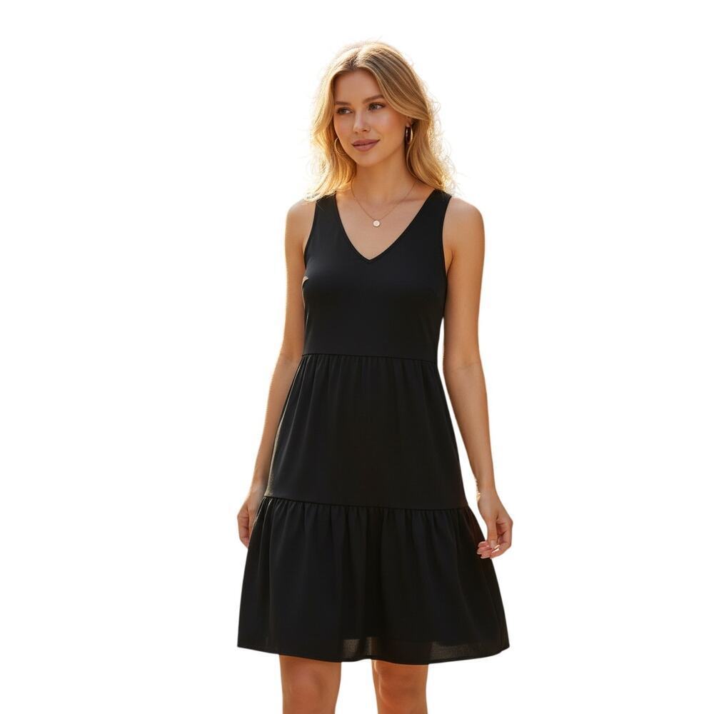 Banana Republic Black Sleeveless Tiered Mini Dress Womens Medium NWT V Neck